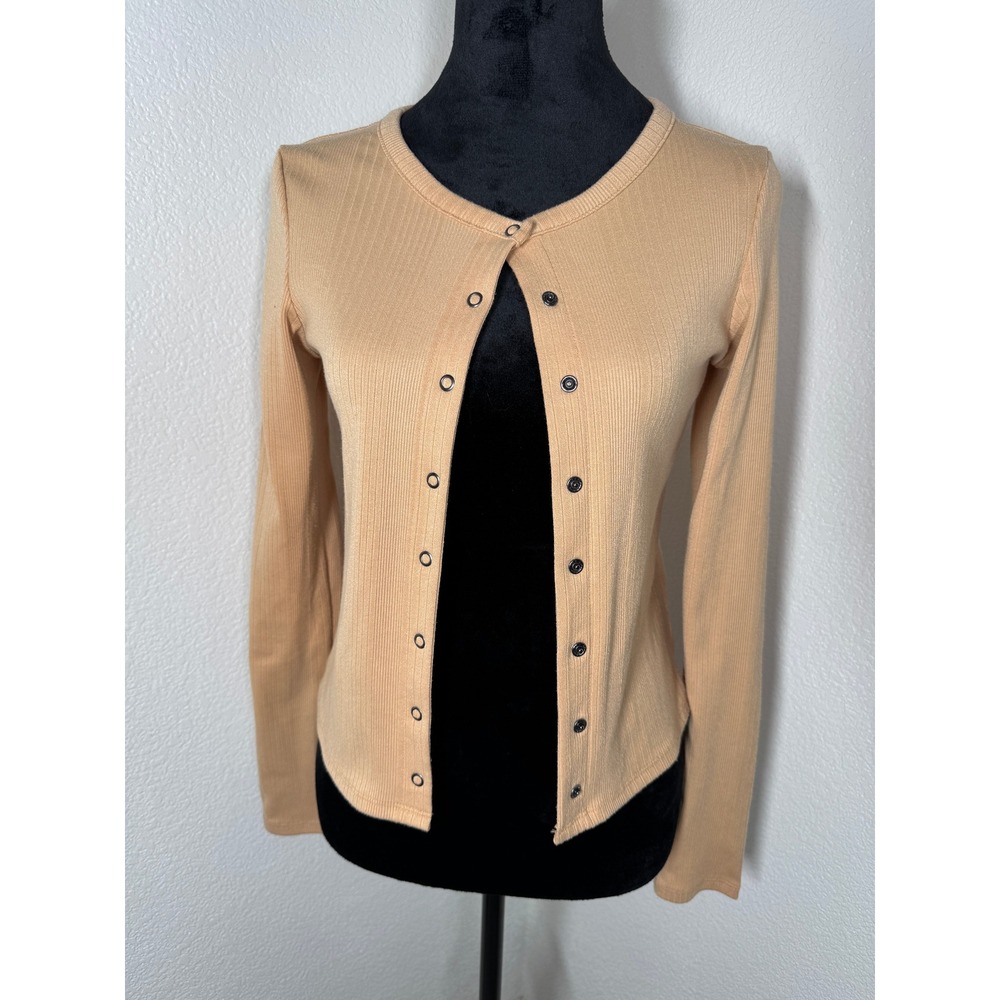American Eagle Womens Cardigan Top Long Sleeve Button Front Tan XS